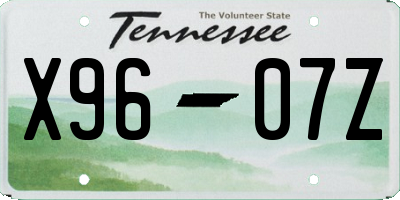TN license plate X9607Z