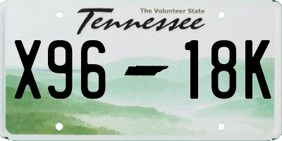 TN license plate X9618K