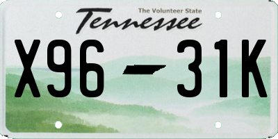 TN license plate X9631K