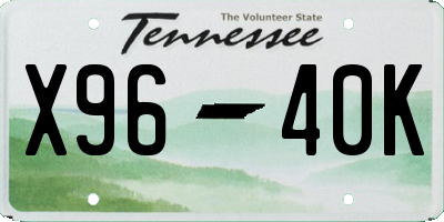 TN license plate X9640K