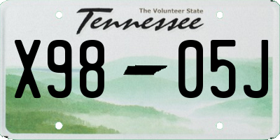 TN license plate X9805J
