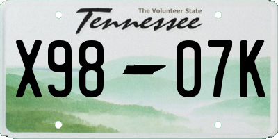 TN license plate X9807K
