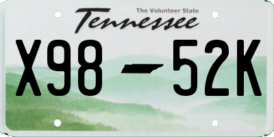 TN license plate X9852K