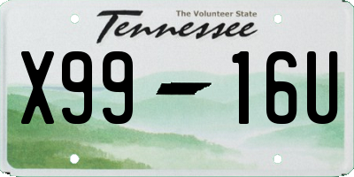 TN license plate X9916U