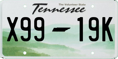 TN license plate X9919K