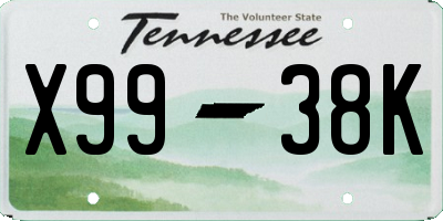 TN license plate X9938K