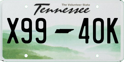 TN license plate X9940K