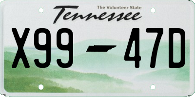 TN license plate X9947D