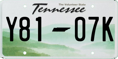 TN license plate Y8107K