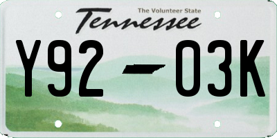 TN license plate Y9203K
