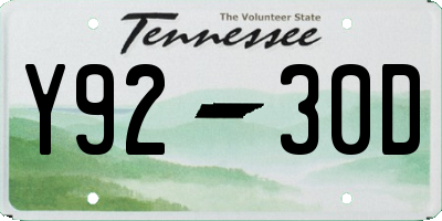 TN license plate Y9230D