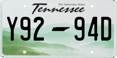 TN license plate Y9294D