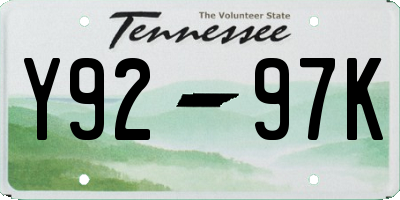 TN license plate Y9297K