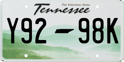 TN license plate Y9298K