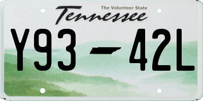 TN license plate Y9342L
