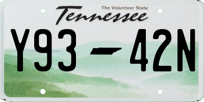 TN license plate Y9342N