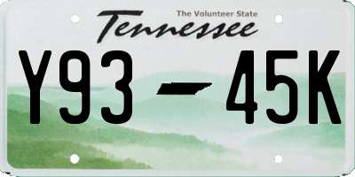 TN license plate Y9345K