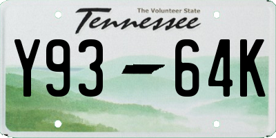 TN license plate Y9364K