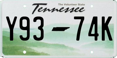 TN license plate Y9374K