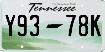 TN license plate Y9378K