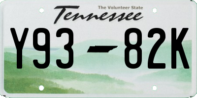 TN license plate Y9382K