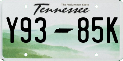 TN license plate Y9385K