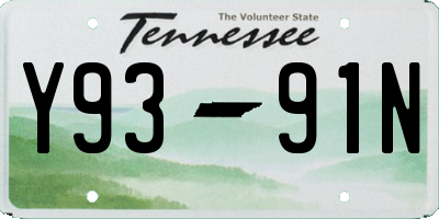 TN license plate Y9391N