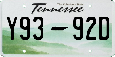 TN license plate Y9392D