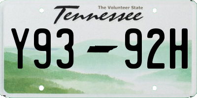 TN license plate Y9392H