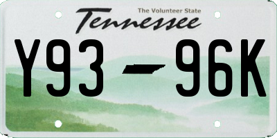 TN license plate Y9396K