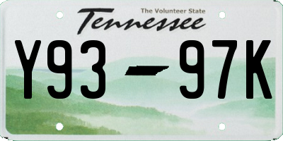 TN license plate Y9397K
