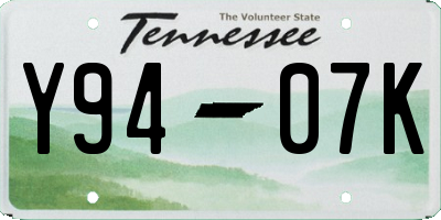 TN license plate Y9407K