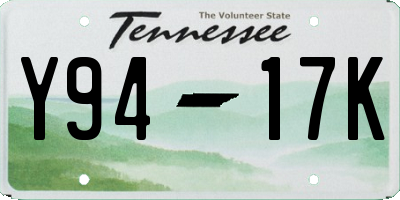 TN license plate Y9417K