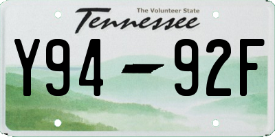 TN license plate Y9492F