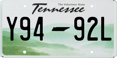 TN license plate Y9492L