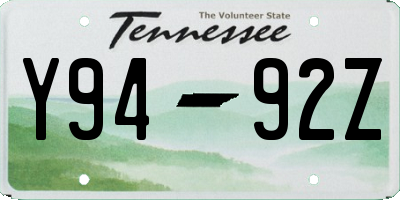 TN license plate Y9492Z
