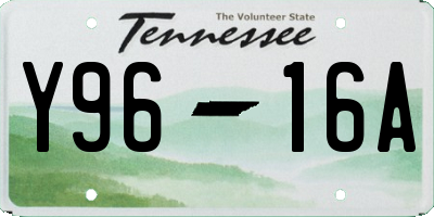 TN license plate Y9616A