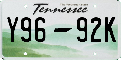 TN license plate Y9692K