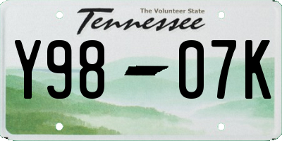 TN license plate Y9807K