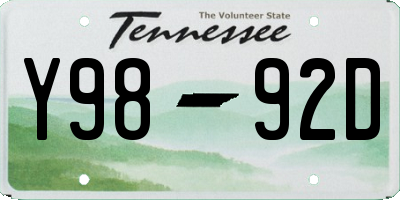 TN license plate Y9892D