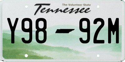 TN license plate Y9892M