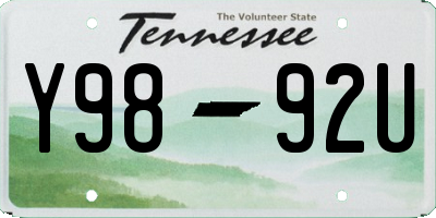 TN license plate Y9892U