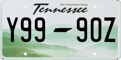 TN license plate Y9990Z