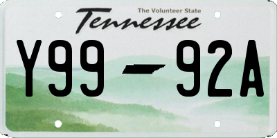 TN license plate Y9992A