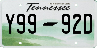 TN license plate Y9992D