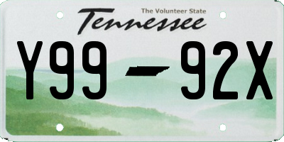 TN license plate Y9992X