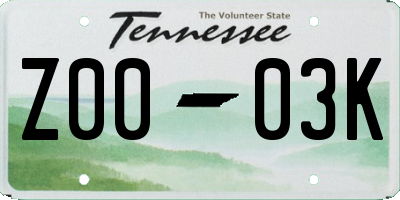 TN license plate Z0003K