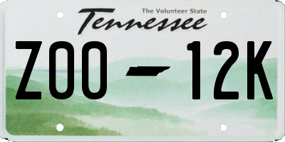 TN license plate Z0012K