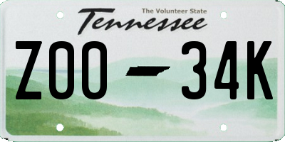 TN license plate Z0034K