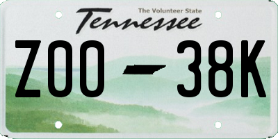 TN license plate Z0038K